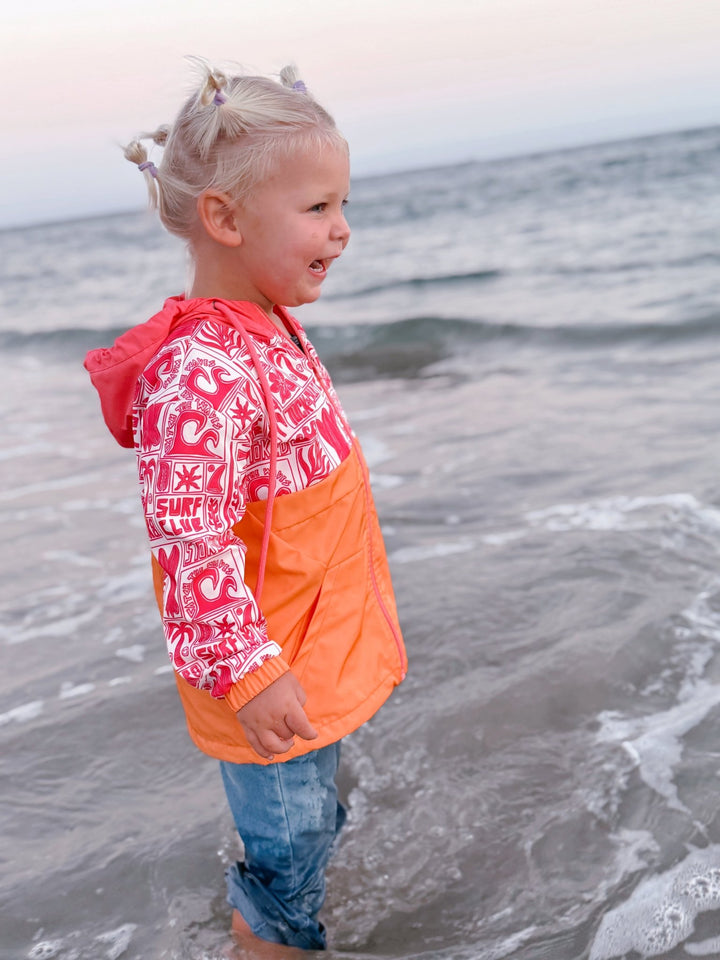 Girls All-Weather Surf Jacket — Pink | Orange - Tuck &amp; Char Co.