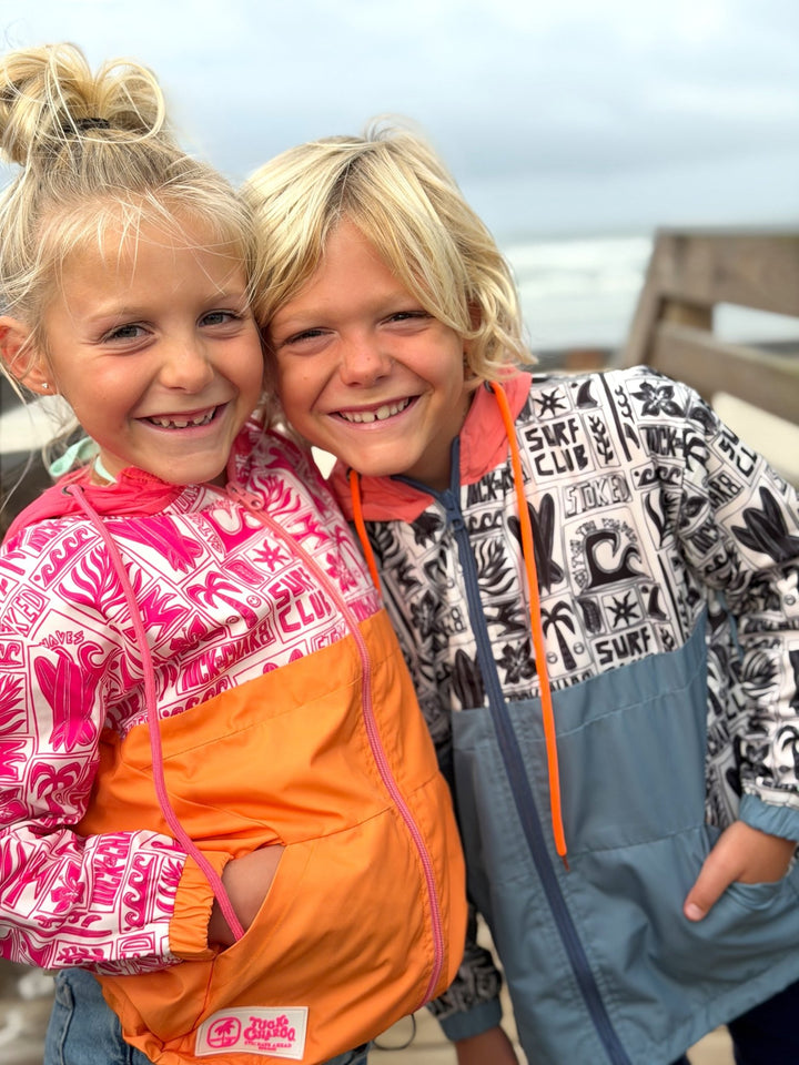 Girls All-Weather Surf Jacket — Pink | Orange - Tuck &amp; Char Co.