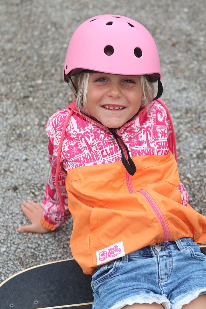 Girls All-Weather Surf Jacket — Pink | Orange - Tuck &amp; Char Co.