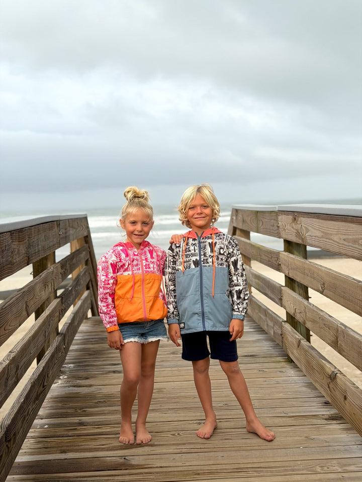 Girls All-Weather Surf Jacket — Pink | Orange - Tuck &amp; Char Co.