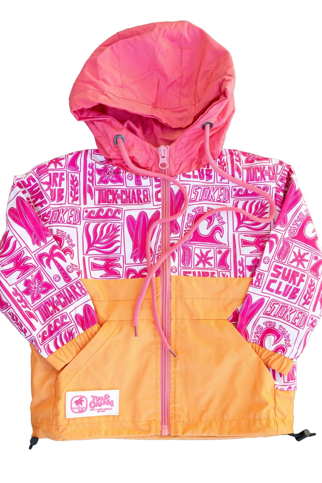 Girls All-Weather Surf Jacket — Pink | Orange - Tuck &amp; Char Co.