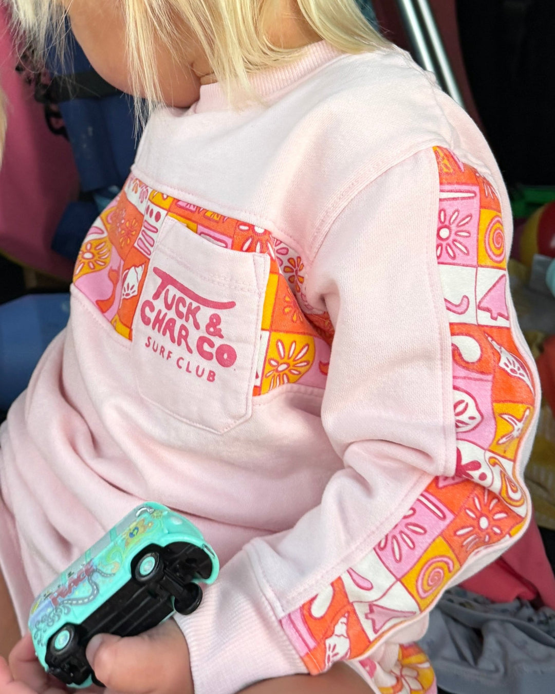 Girls Retro Coastal Surf Club Crewneck- Pink - Tuck & Char Co.