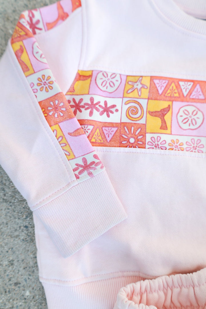 Girls Retro Coastal Surf Club Crewneck- Pink - Tuck &amp; Char Co.
