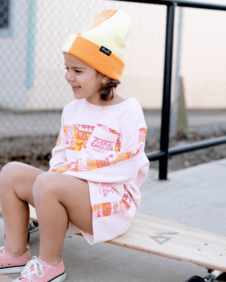Girls Retro Coastal Surf Club Crewneck- Pink - Tuck &amp; Char Co.