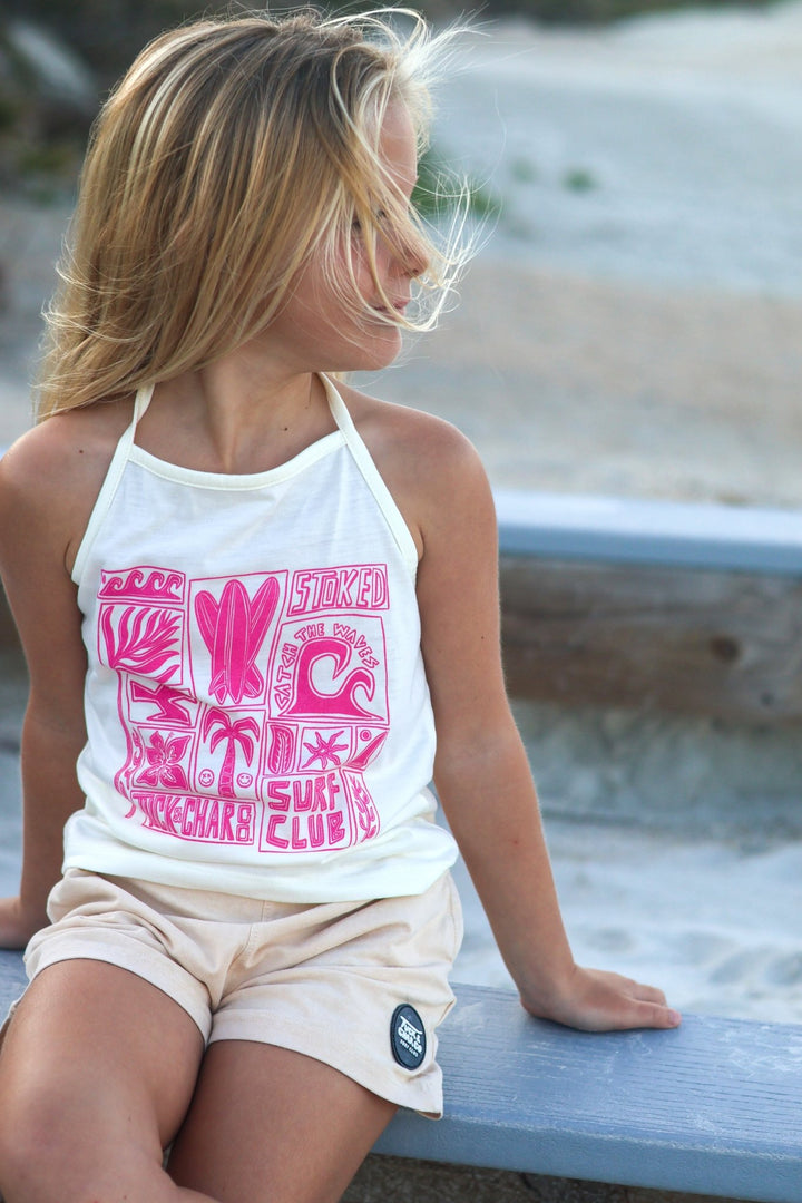 Girls Surf Club Halter Top- Cream - Tuck &amp; Char Co.