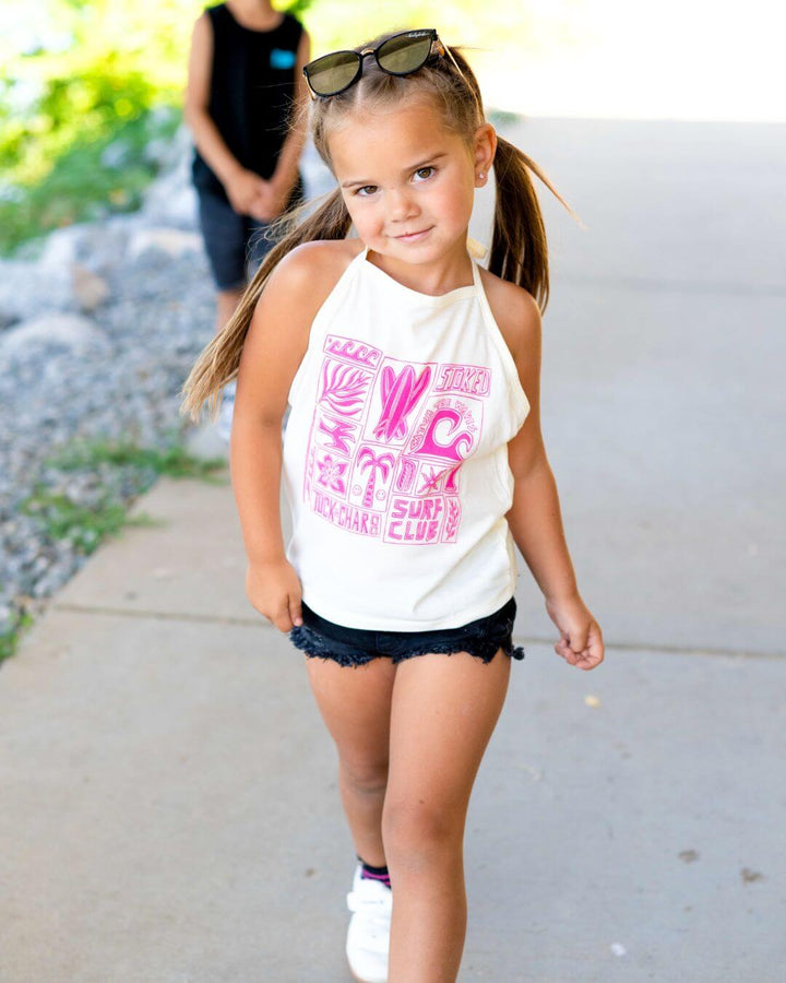 Girls Surf Club Halter Top- Cream - Tuck &amp; Char Co.