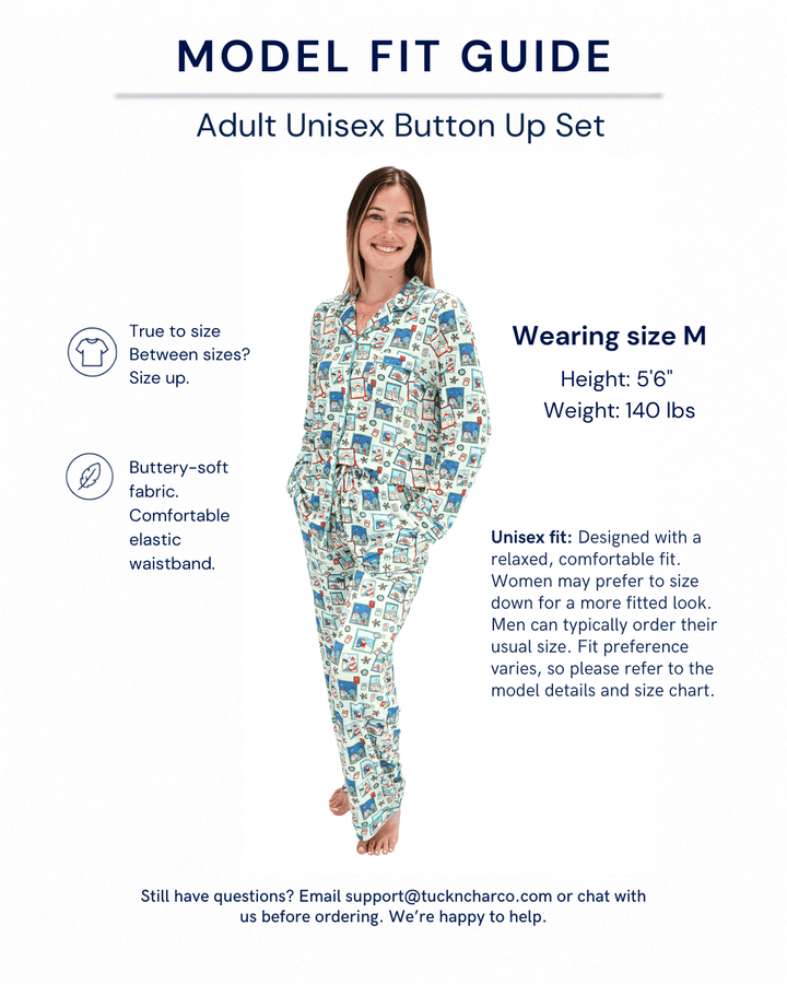 Green Coastal Postcards Adult Unisex Button-Down Pajama Set - Tuck &amp; Char Co.