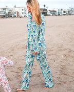 Green Coastal Postcards Adult Unisex Button-Down Pajama Set