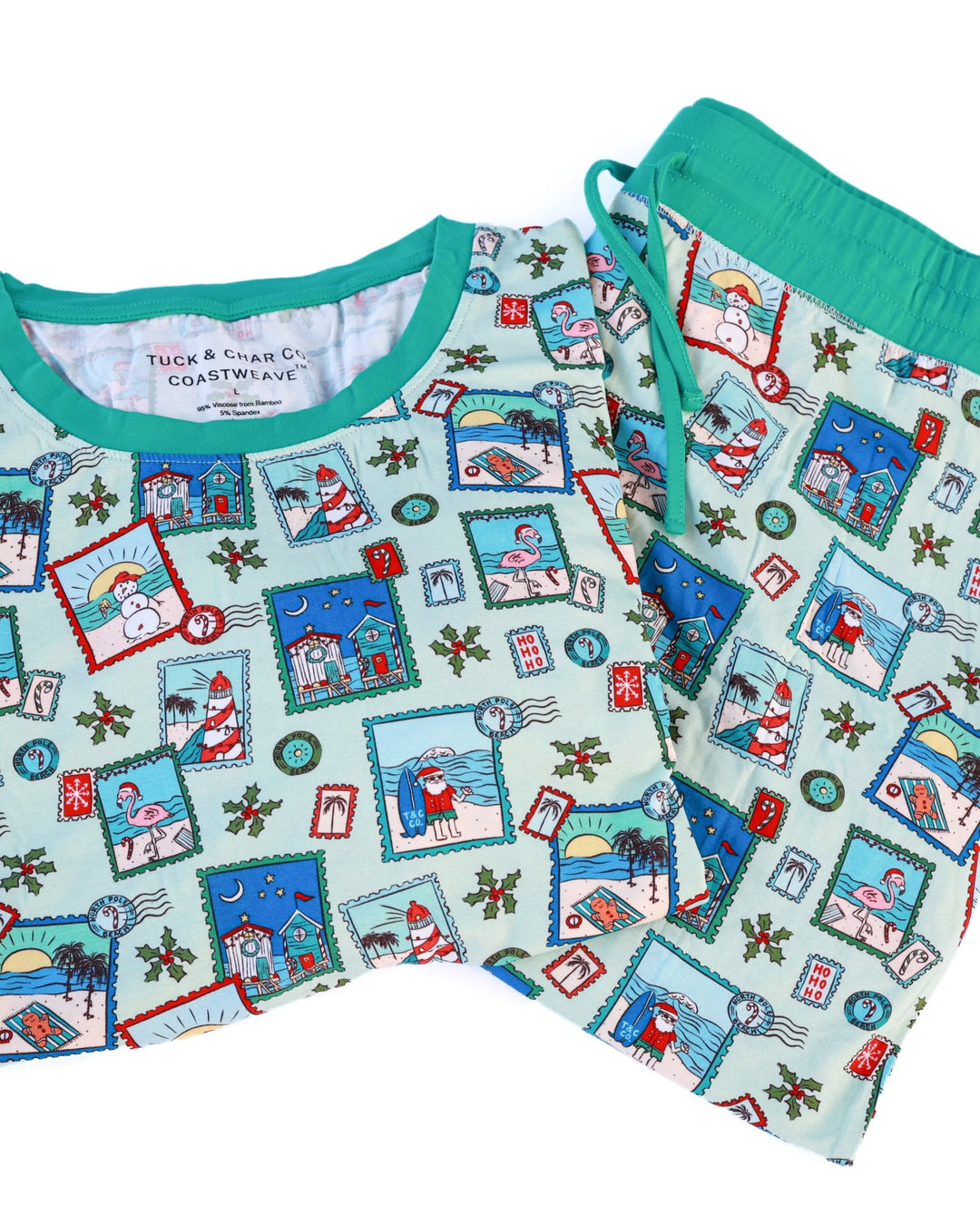 Green Coastal Postcards Adult Unisex Jogger Pajama Set - Tuck &amp; Char Co.