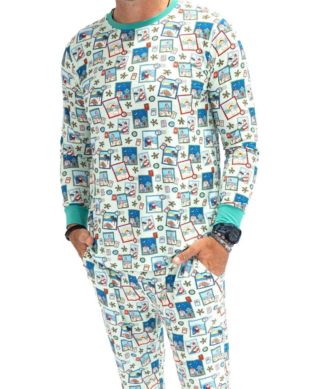 Green Coastal Postcards Adult Unisex Jogger Pajama Set - Tuck & Char Co.