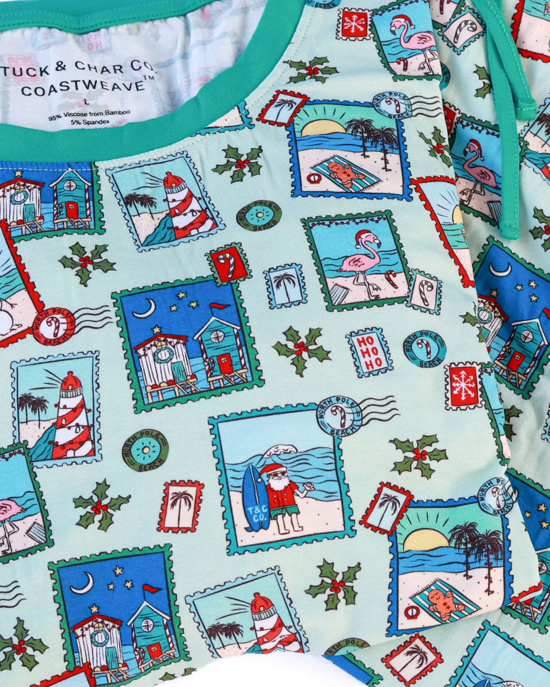 Green Coastal Postcards Adult Unisex Jogger Pajama Set - Tuck &amp; Char Co.