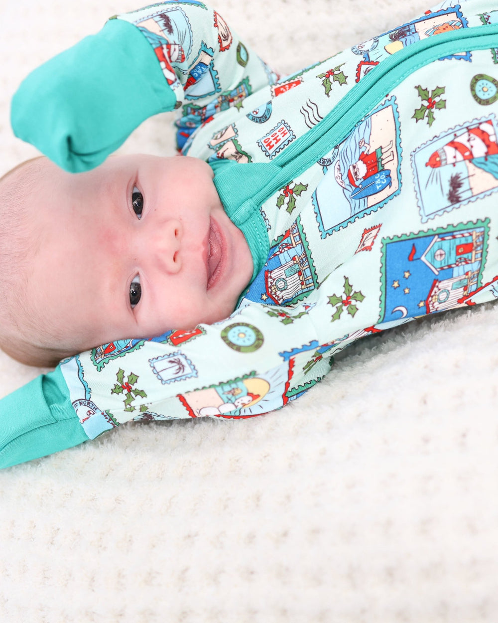 Green Coastal Postcards Baby Zippy Pajamas - Tuck & Char Co.