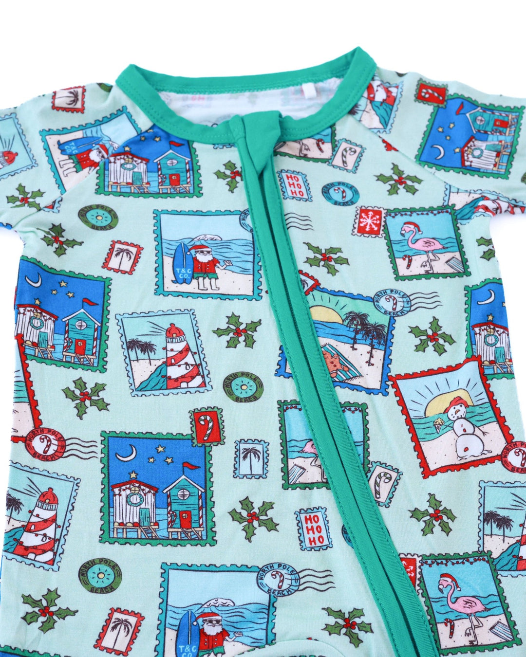 Green Coastal Postcards Baby Zippy Pajamas - Tuck &amp; Char Co.