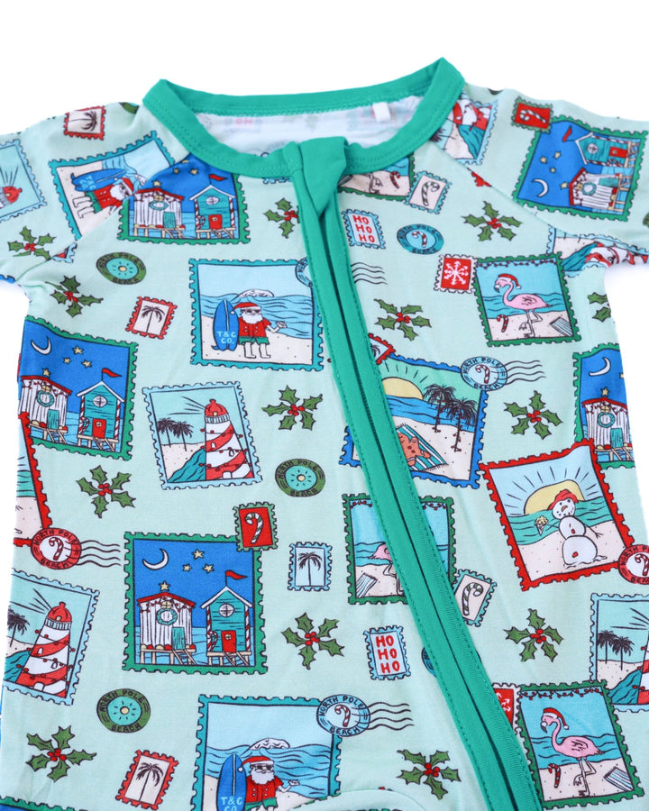 Green Coastal Postcards Baby Zippy Pajamas - Tuck &amp; Char Co.
