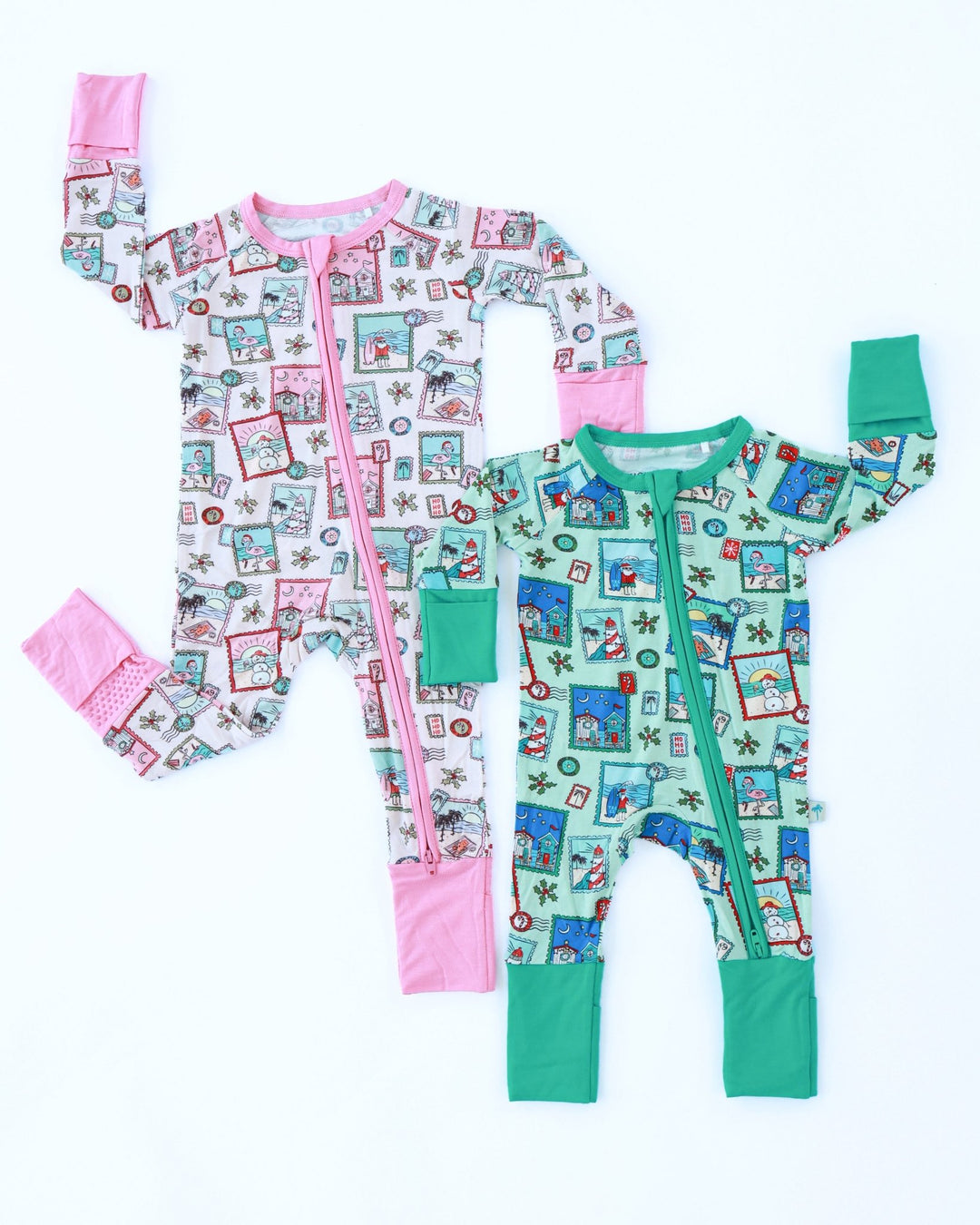 Green Coastal Postcards Baby Zippy Pajamas - Tuck &amp; Char Co.