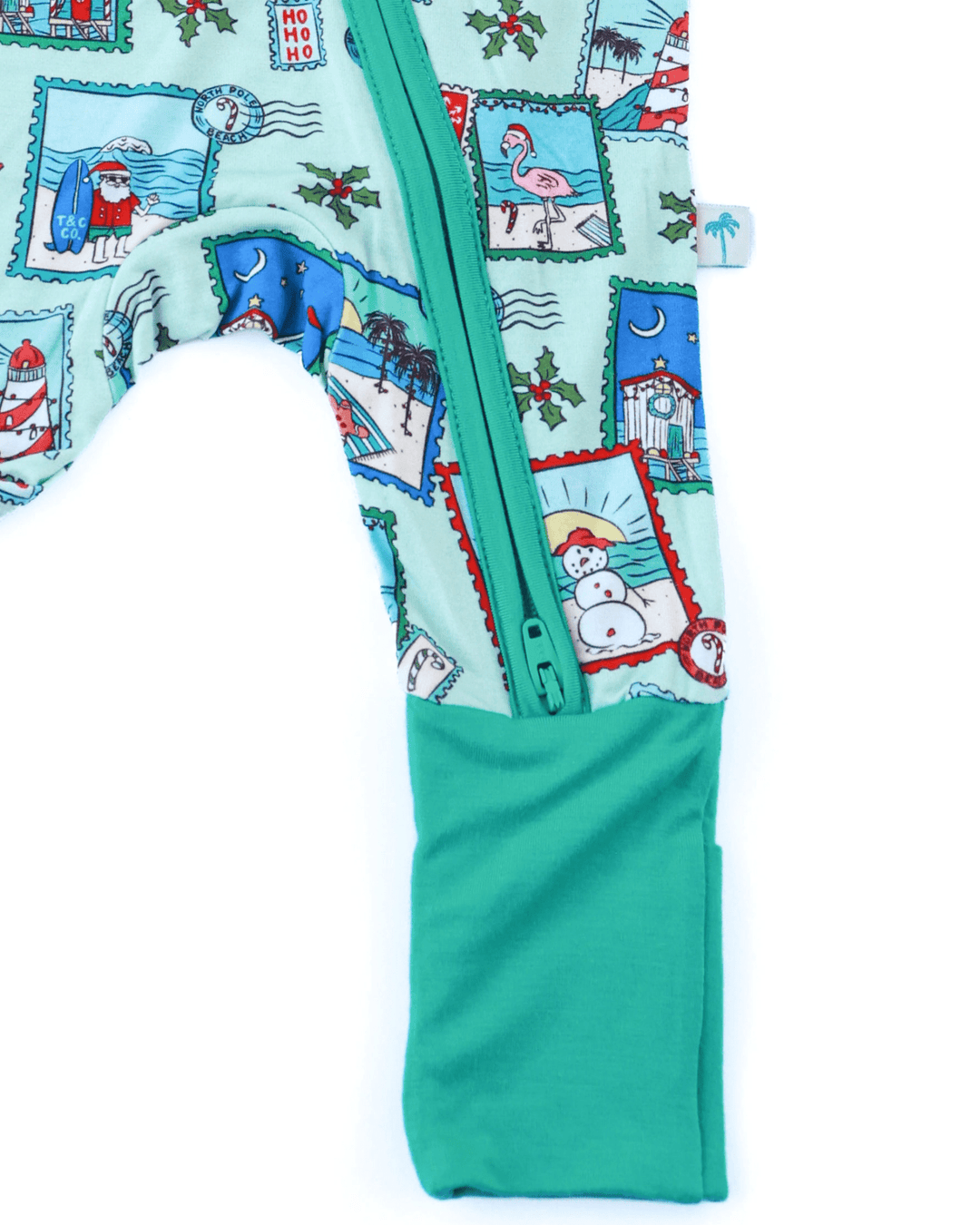Green Coastal Postcards Baby Zippy Pajamas - Tuck &amp; Char Co.
