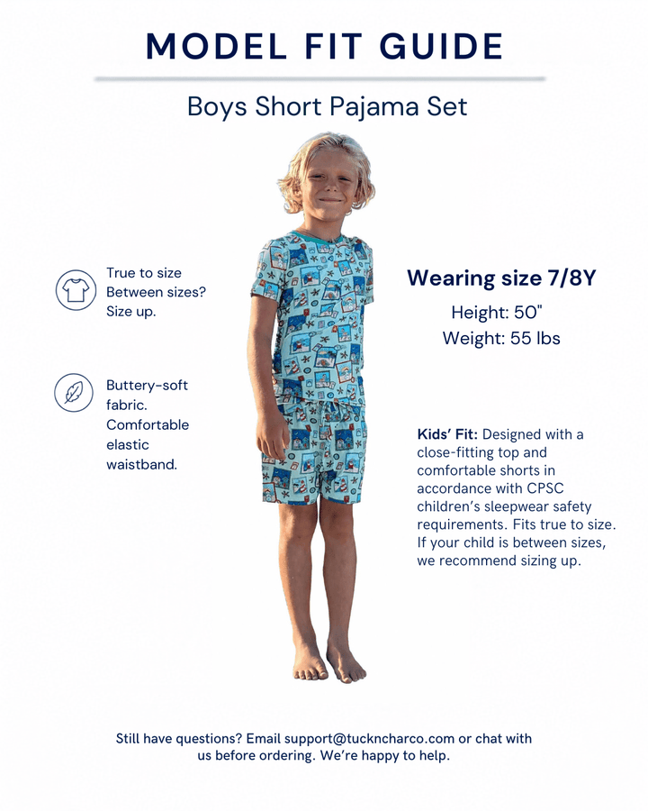 Green Coastal Postcards Boys Short Pajama Set - Tuck &amp; Char Co.