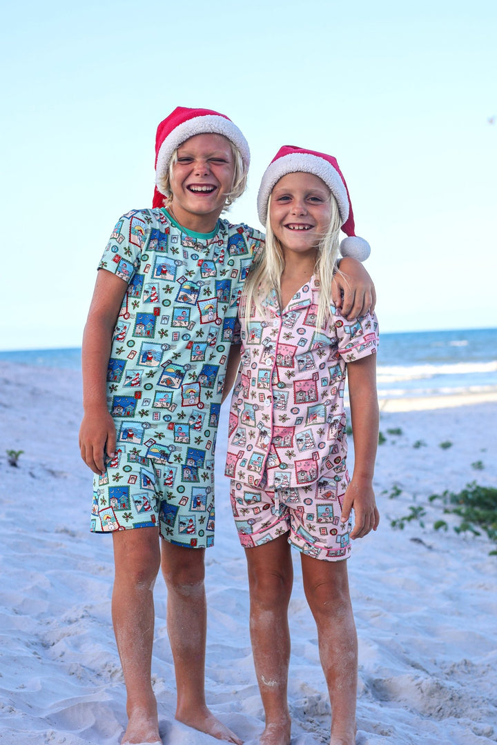 Green Coastal Postcards Boys Short Pajama Set - Tuck &amp; Char Co.