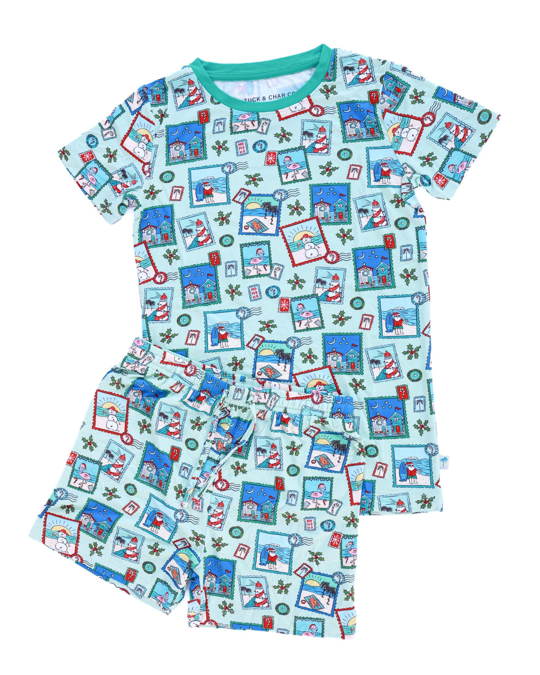 Green Coastal Postcards Boys Short Pajama Set - Tuck &amp; Char Co.