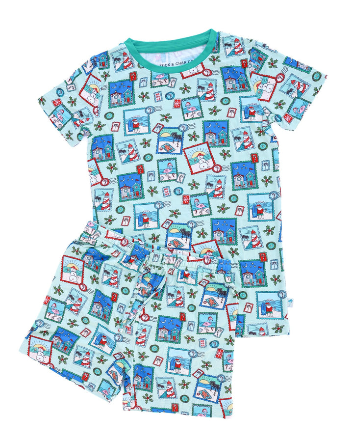 Green Coastal Postcards Boys Short Pajama Set - Tuck &amp; Char Co.