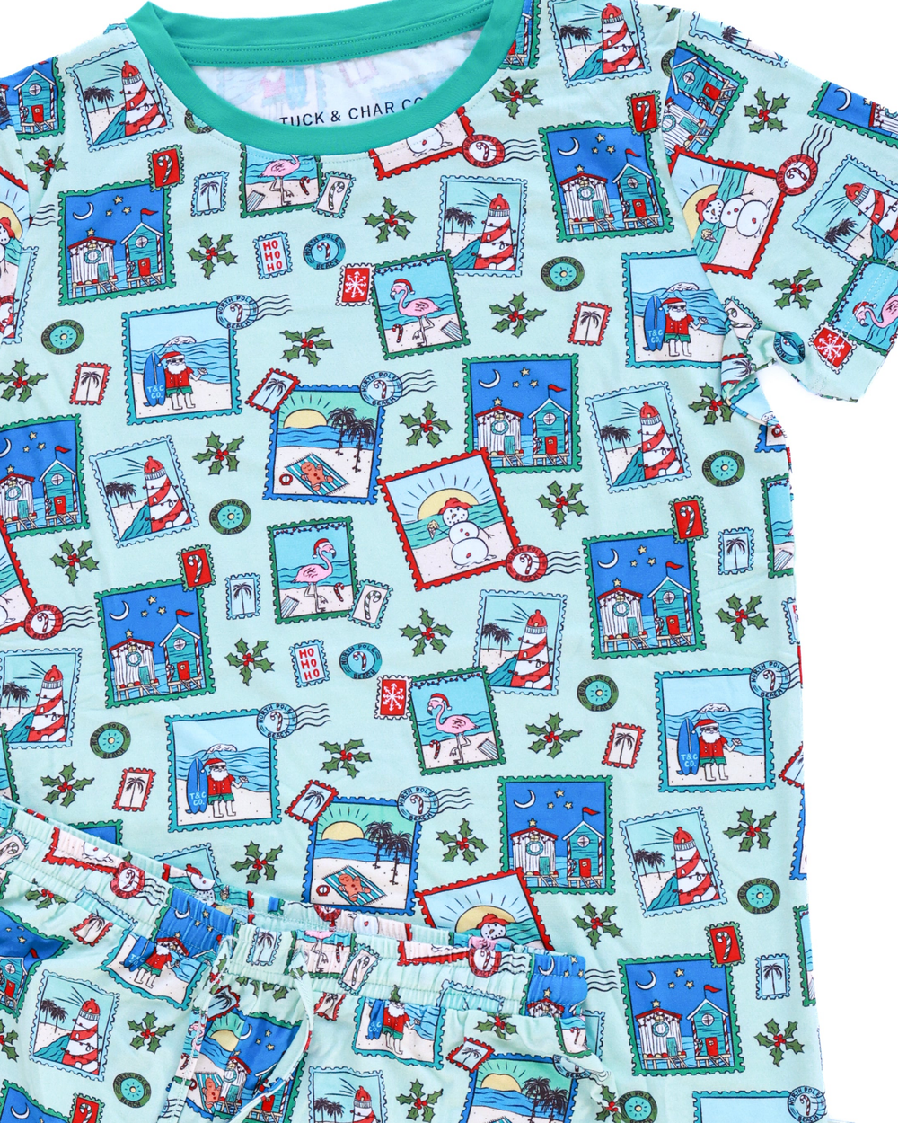 Green Coastal Postcards Boys Short Pajama Set - Tuck & Char Co.