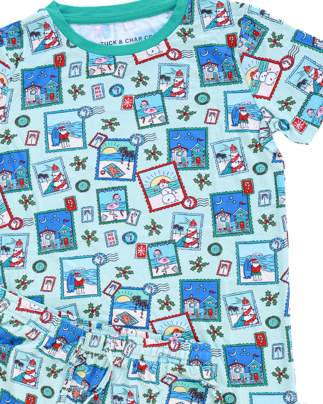 Green Coastal Postcards Boys Short Pajama Set - Tuck &amp; Char Co.