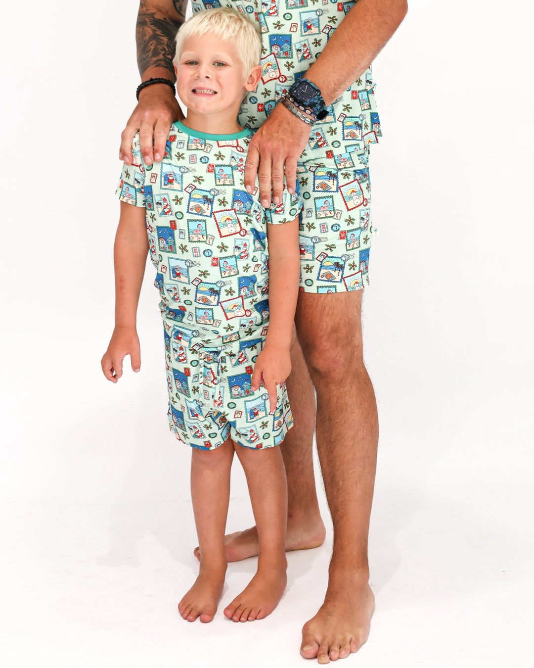 Green Coastal Postcards Boys Short Pajama Set - Tuck & Char Co.
