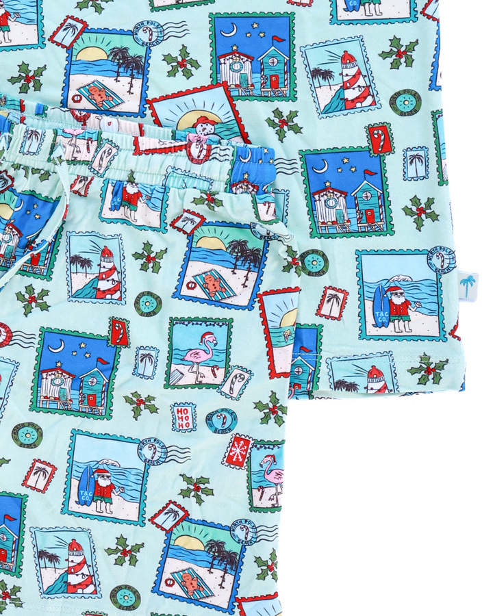 Green Coastal Postcards Boys Short Pajama Set - Tuck &amp; Char Co.