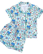 Green Coastal Postcards Girls Button Down Short Pajama Set