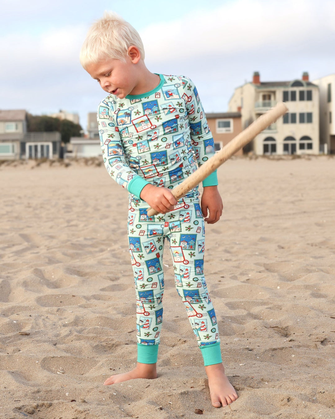 Green Coastal Postcards Kids Pajama Set - Tuck & Char Co.