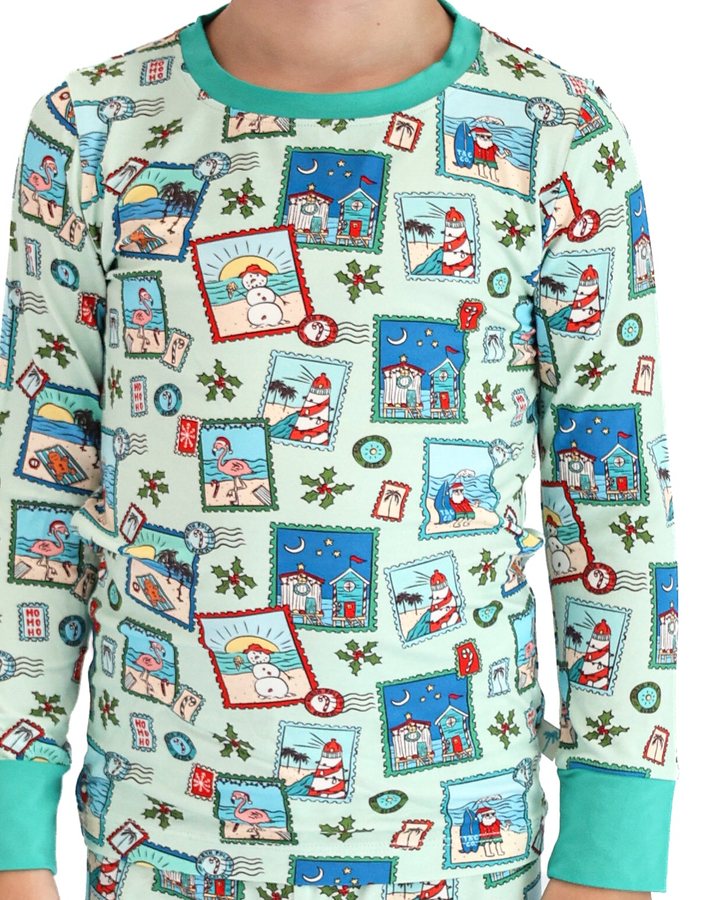 Green Coastal Postcards Kids Pajama Set - Tuck &amp; Char Co.