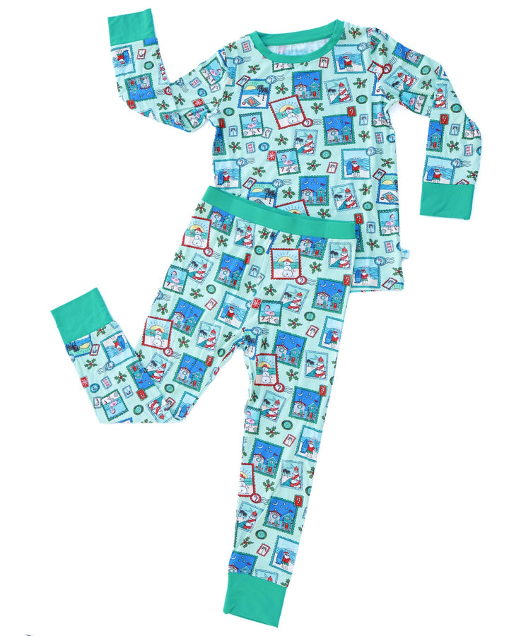 Green Coastal Postcards Kids Pajama Set - Tuck &amp; Char Co.