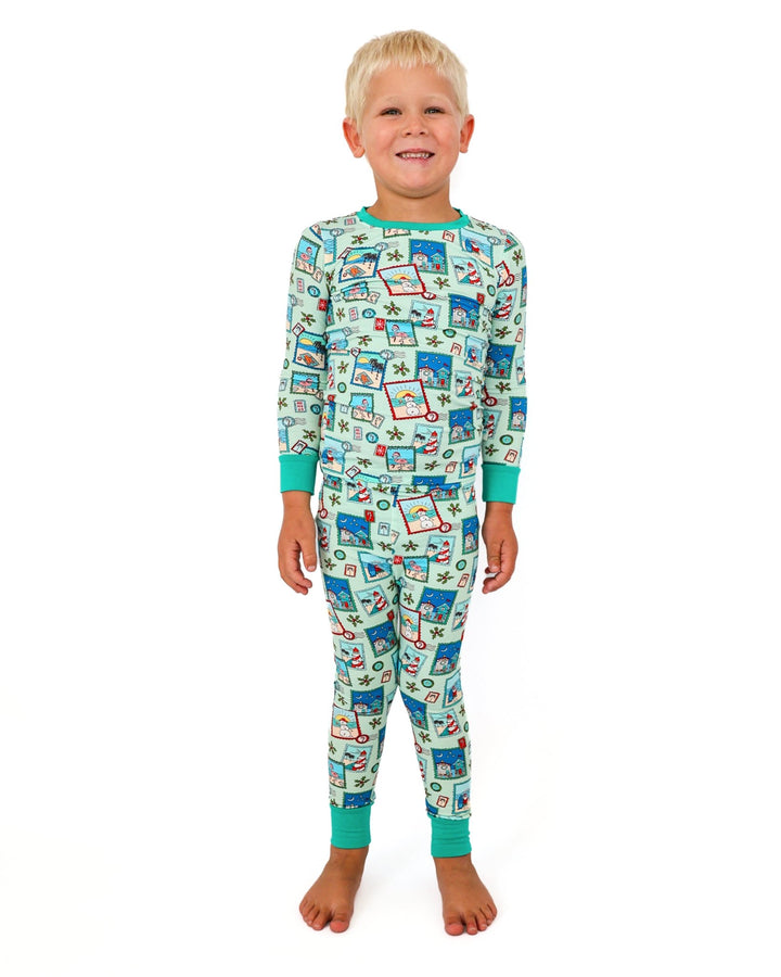 Green Coastal Postcards Kids Pajama Set - Tuck &amp; Char Co.