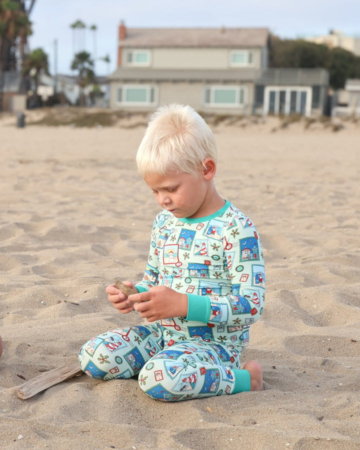 Green Coastal Postcards Kids Pajama Set - Tuck &amp; Char Co.