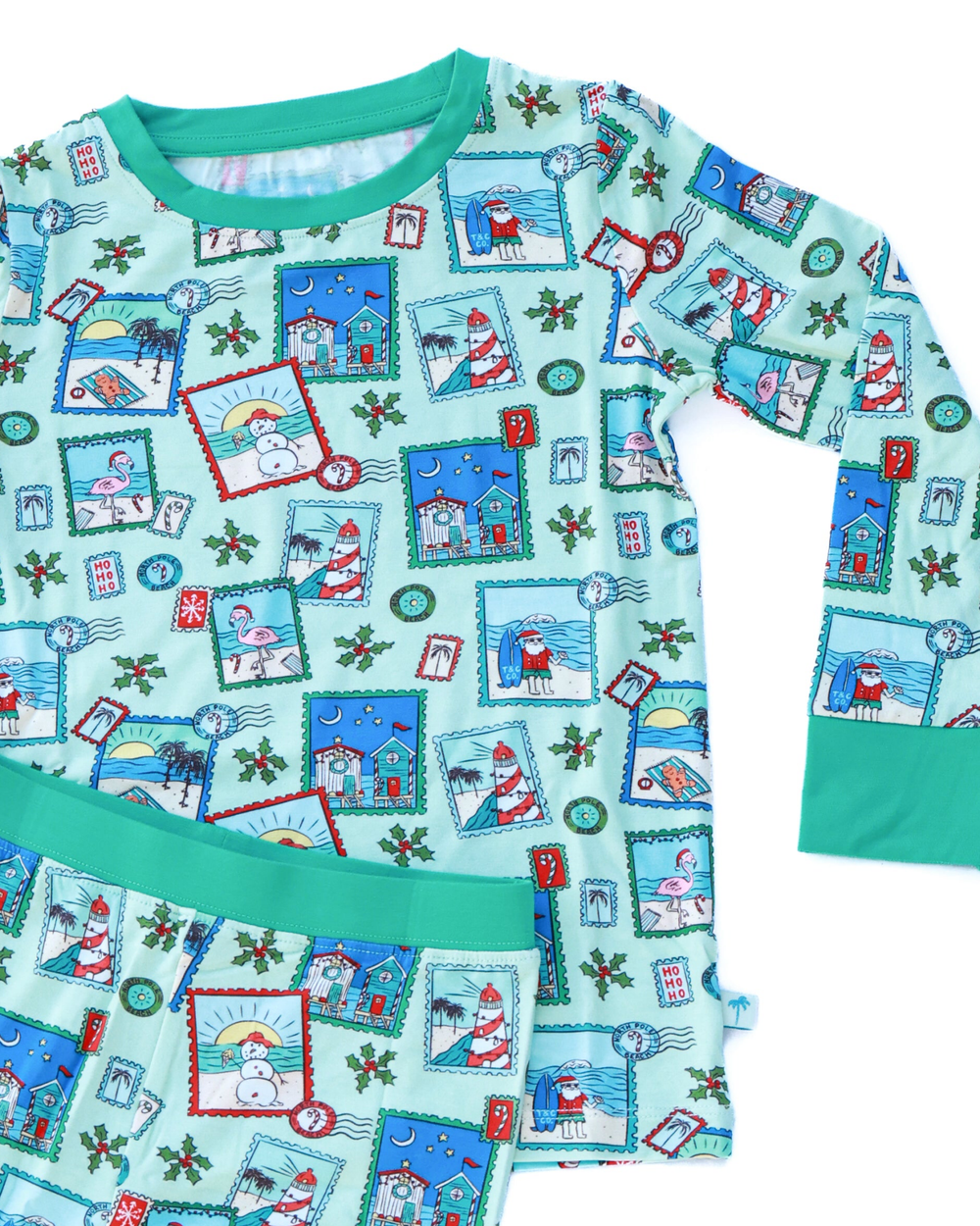 Green Coastal Postcards Kids Pajama Set - Tuck & Char Co.