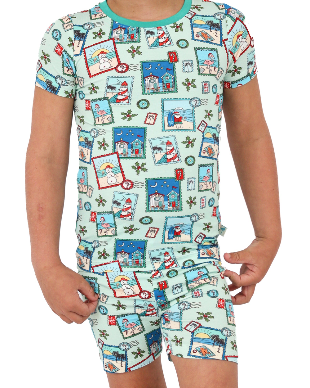 Green Coastal Postcards Kids Short Pajama Set - Tuck & Char Co.