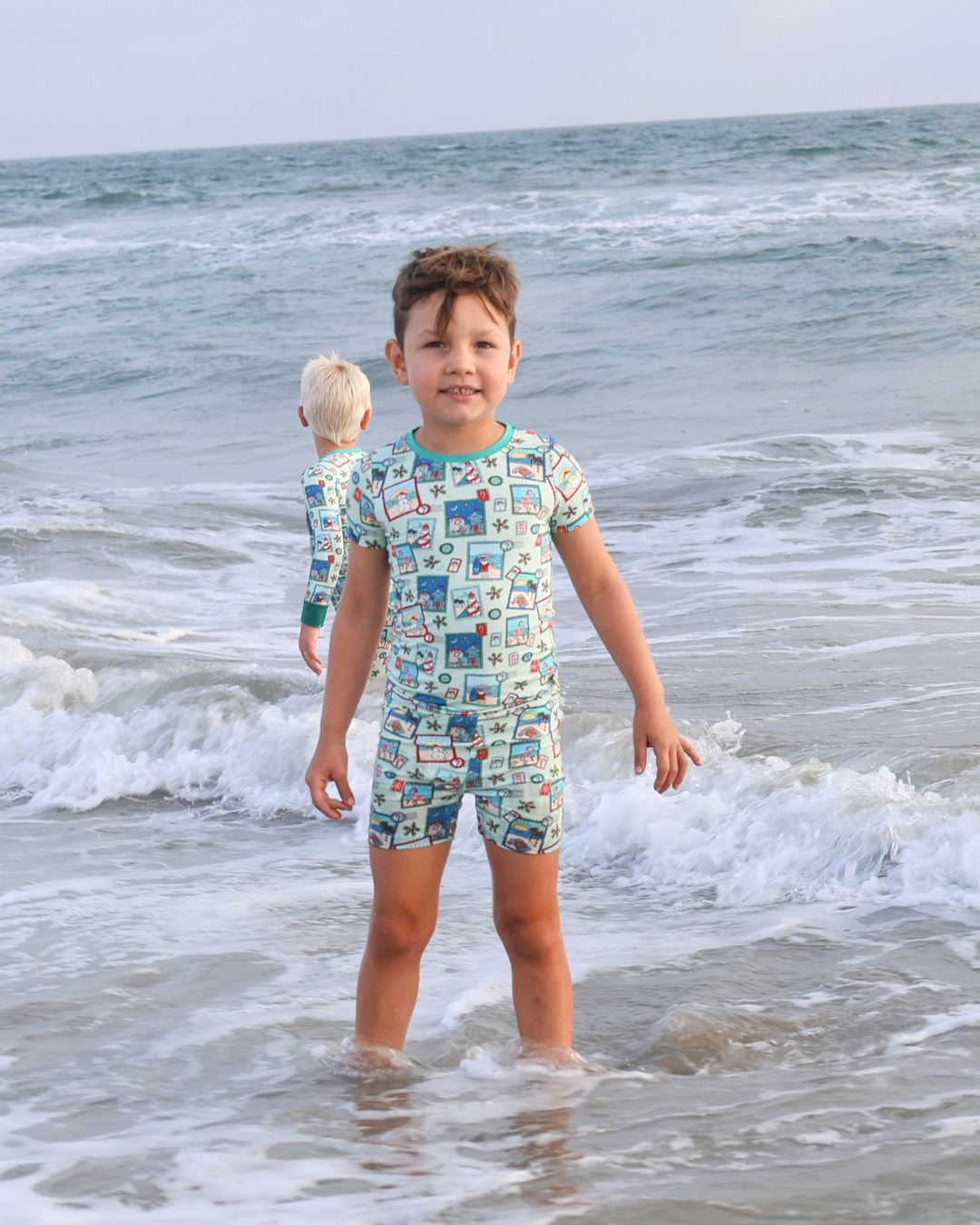 Green Coastal Postcards Kids Short Pajama Set - Tuck & Char Co.
