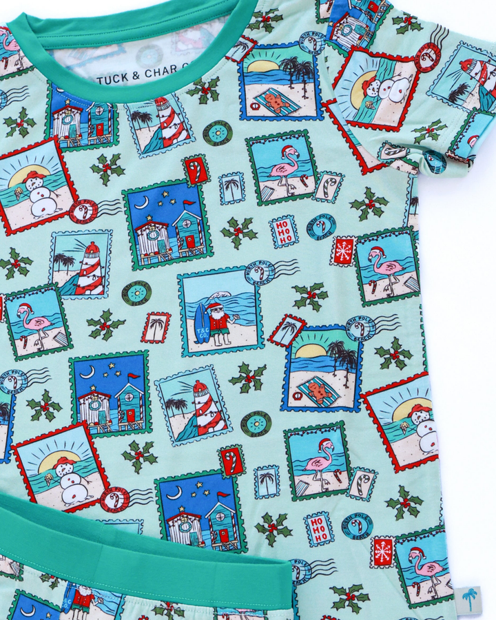 Green Coastal Postcards Kids Short Pajama Set - Tuck &amp; Char Co.