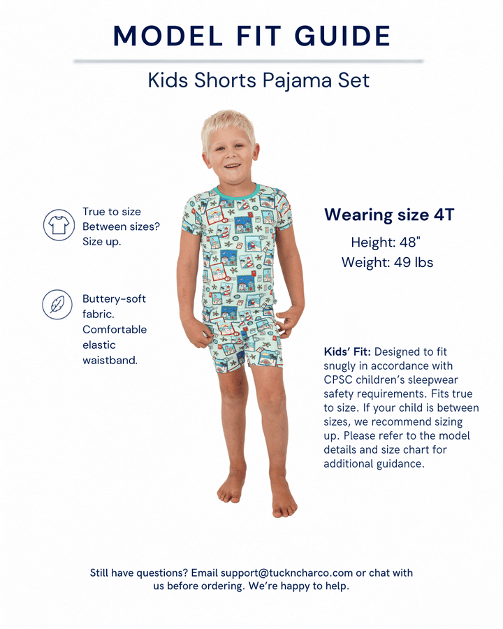 Green Coastal Postcards Kids Short Pajama Set - Tuck &amp; Char Co.