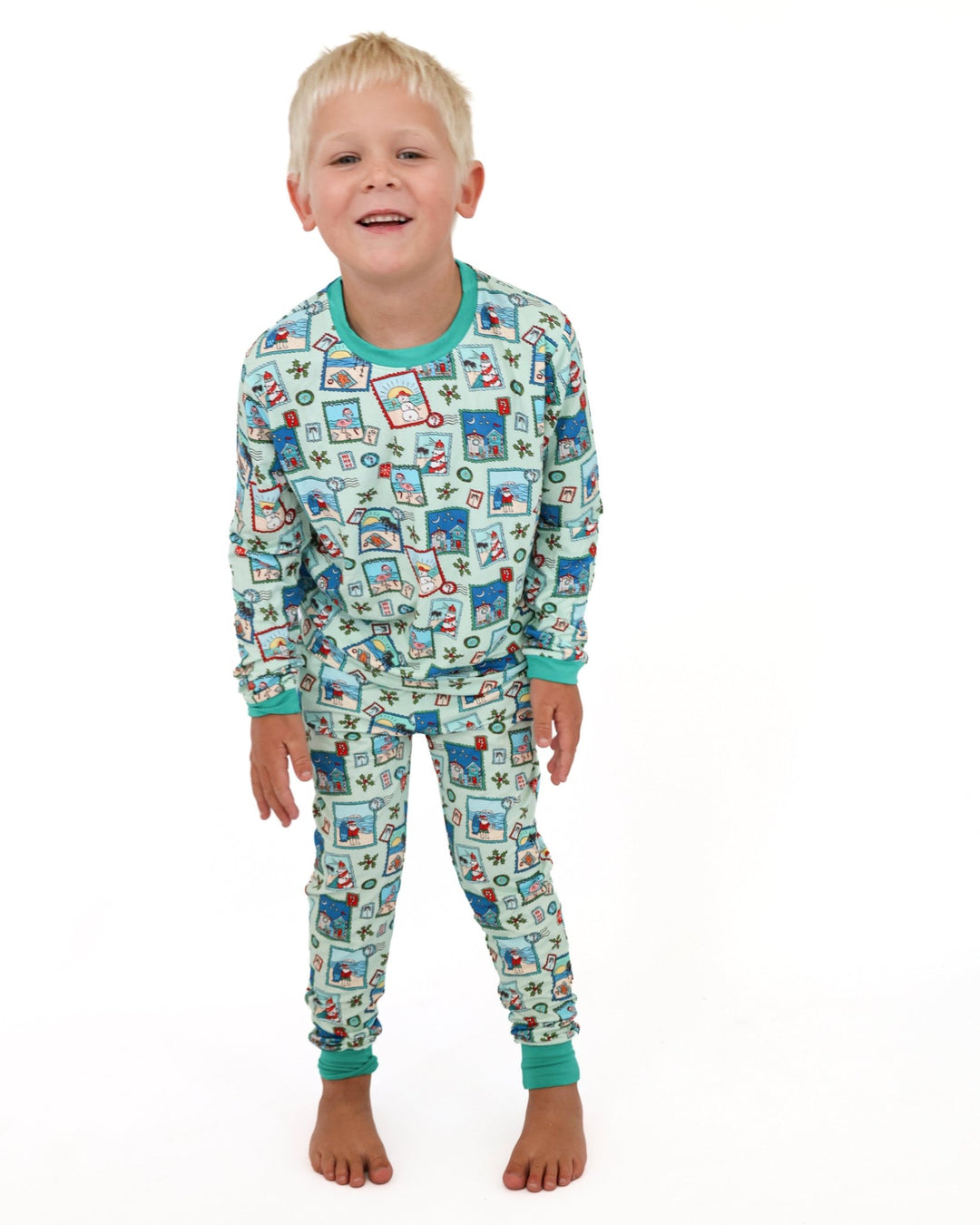 Green Coastal Postcards Kids Unisex Jogger Pajama Set - Tuck & Char Co.