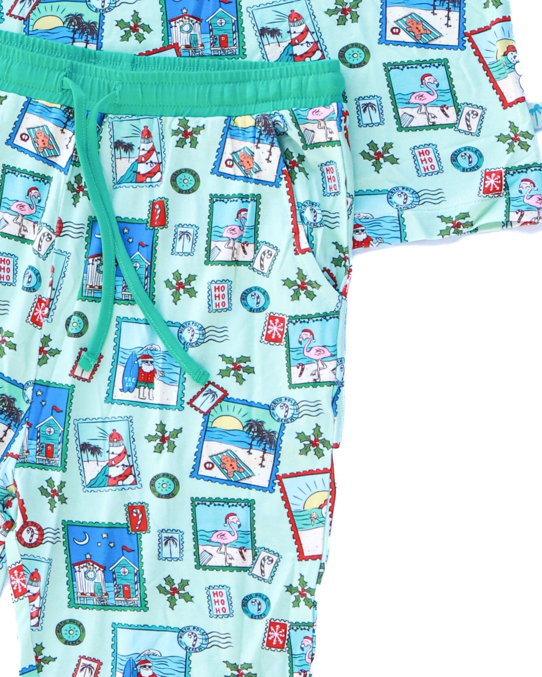 Green Coastal Postcards Kids Unisex Jogger Pajama Set - Tuck &amp; Char Co.