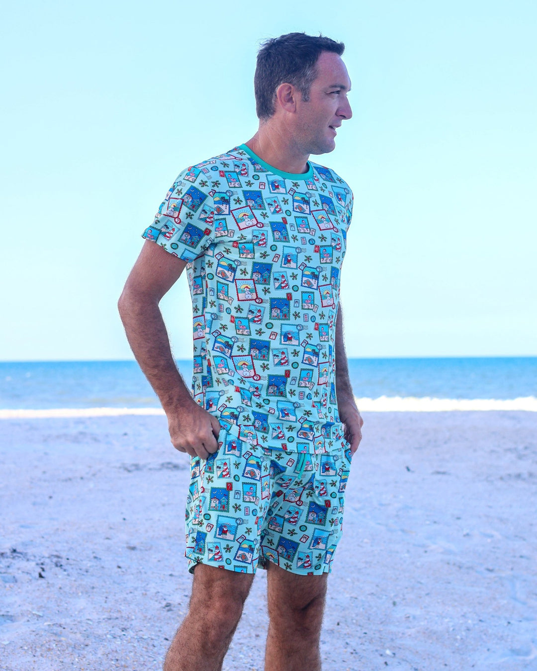 Green Coastal Postcards Men's Short Pajama Set - Tuck & Char Co.