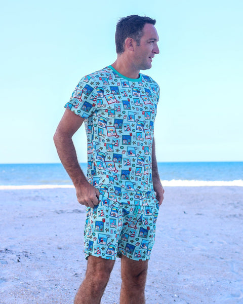 Green Coastal Postcards Men's Short Pajama Set - Tuck & Char Co.