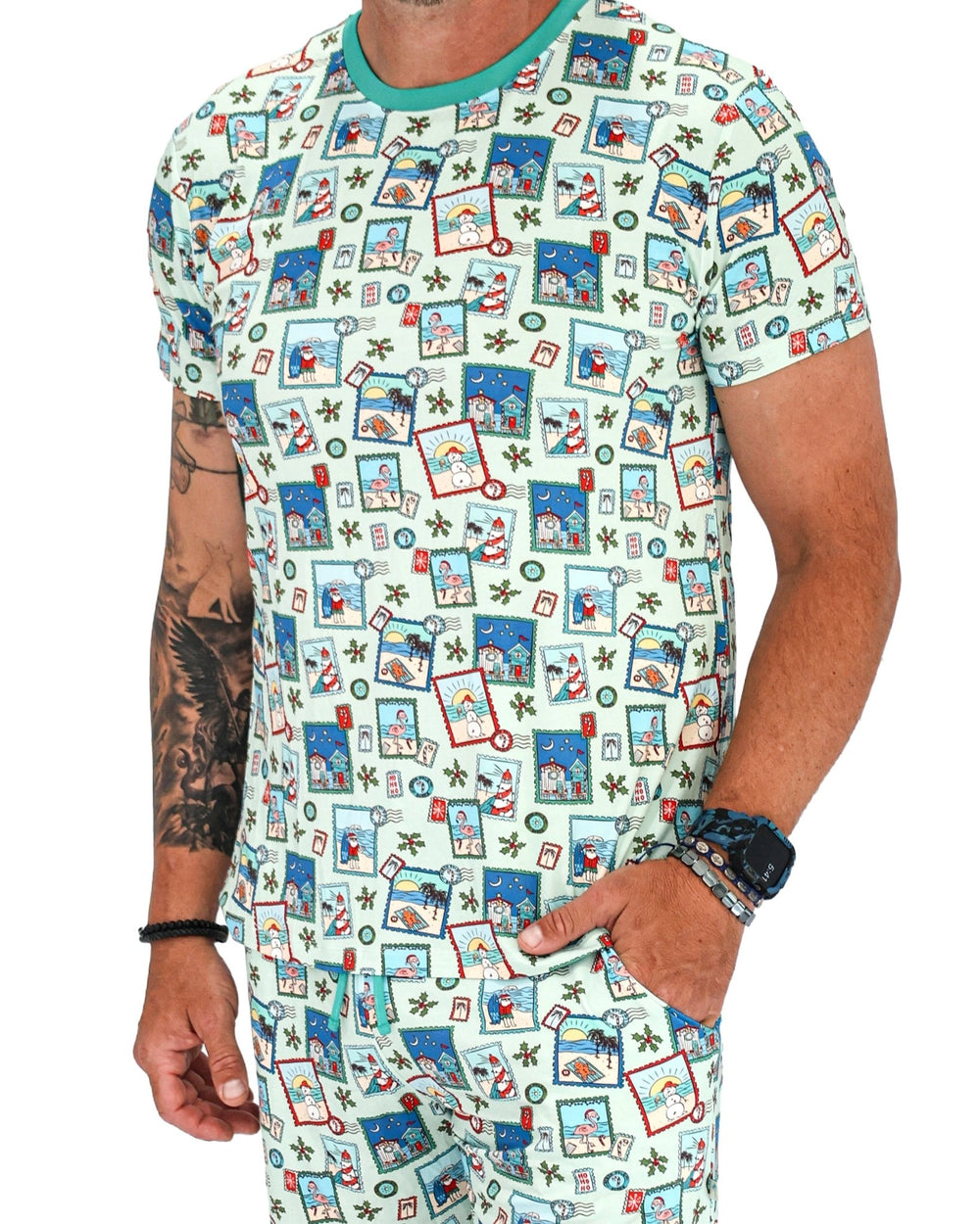 Green Coastal Postcards Men's Short Pajama Set - Tuck & Char Co.