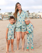 Green Coastal Postcards Women's Button-Up Short Pajama Set