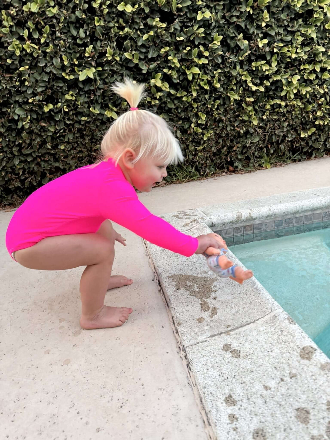 Hi-Viz Neon Pink Girls One Piece Long Sleeve Swimsuit - Tuck &amp; Char Co.