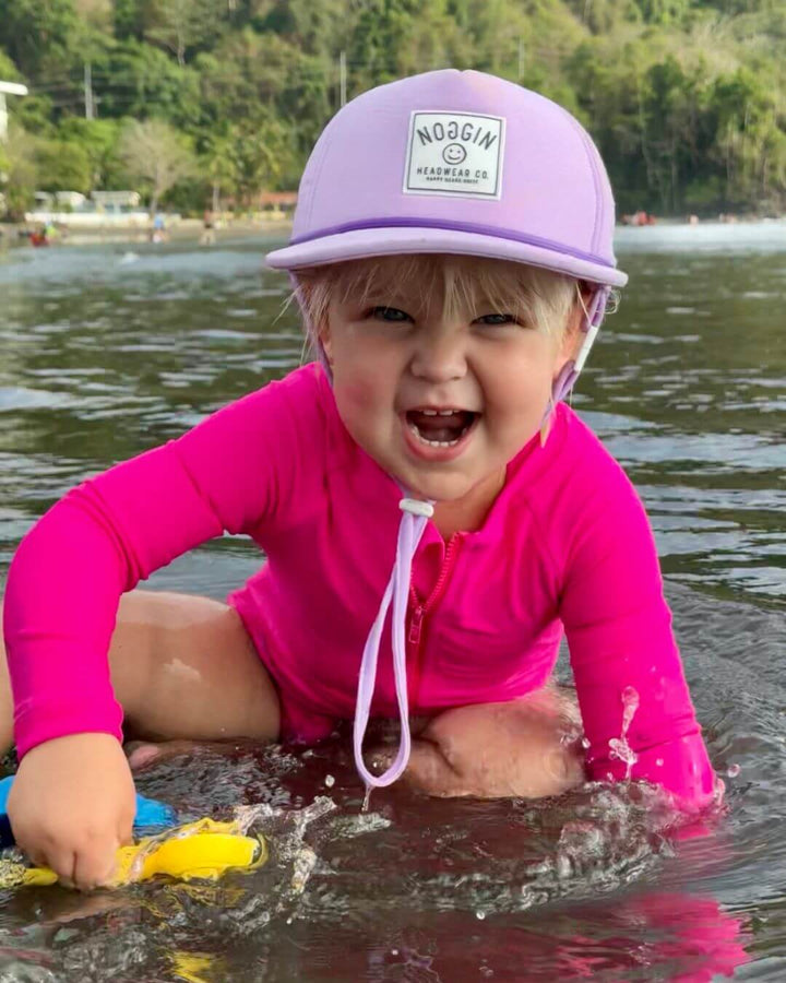 Hi-Viz Neon Pink Girls One Piece Long Sleeve Swimsuit - Tuck &amp; Char Co.