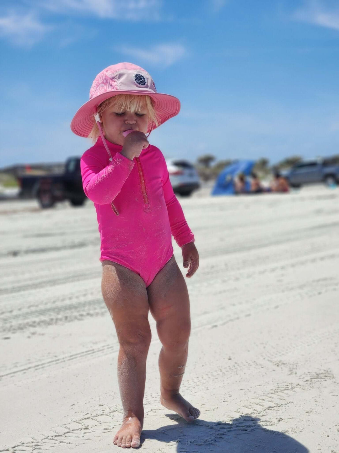 Hi-Viz Neon Pink Girls One Piece Long Sleeve Swimsuit - Tuck & Char Co.