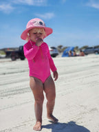 Hi-Viz Neon Pink Girls One Piece Long Sleeve Swimsuit