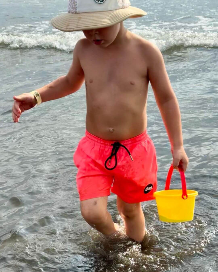 Hi-Viz Neon Salmon Boys Hybrid Boardshorts - Tuck &amp; Char Co.